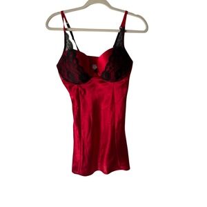 GILLIGANO OMAI‎ & CO Red Satin Lace Trim Camisole Top M Coquette Sexy Lingere